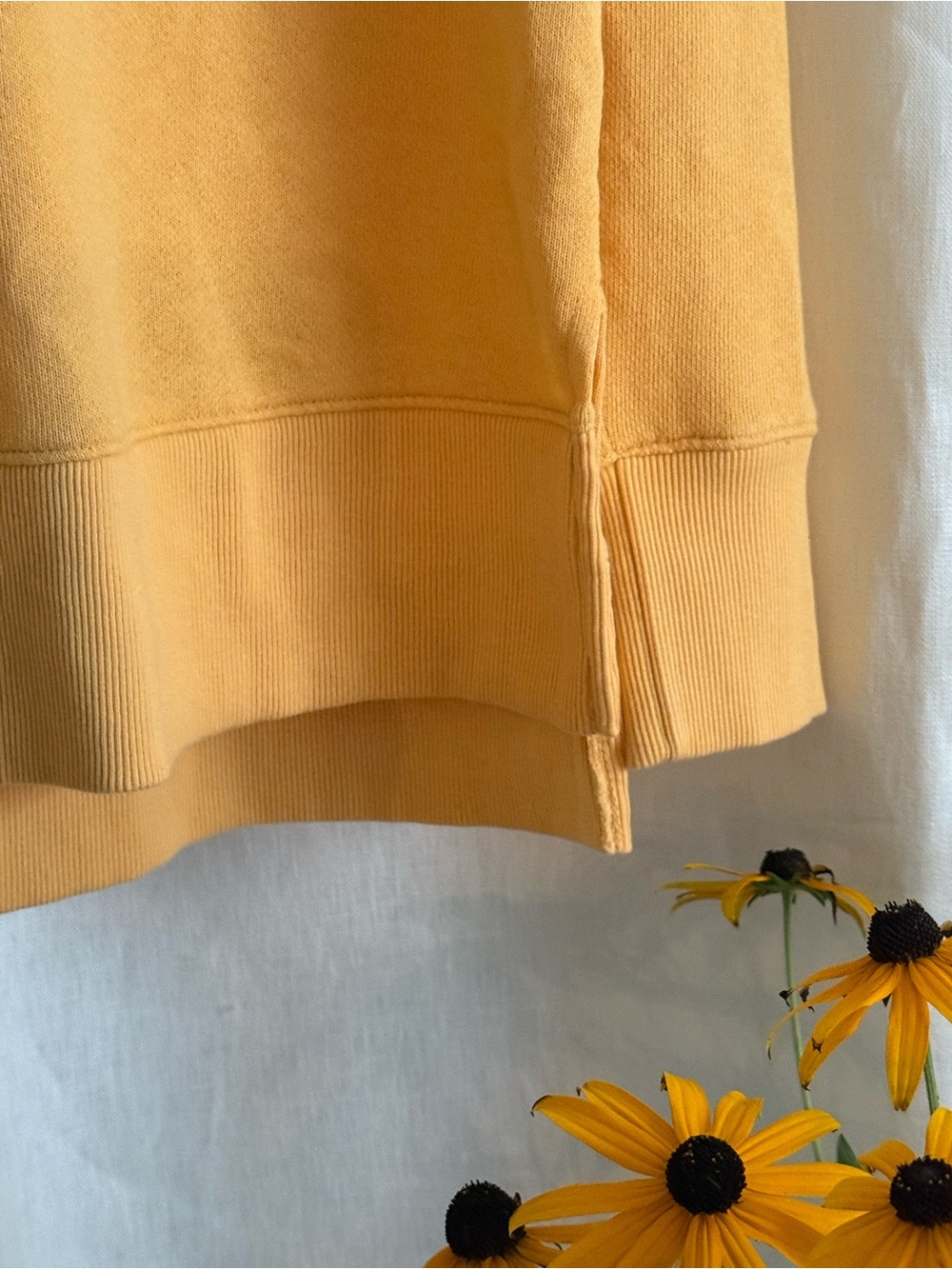 NWT Time and Tru Sweater Knit Sweatshirt Small Marigold Yellow Hi Low Split Hem - Picture 2 of 6